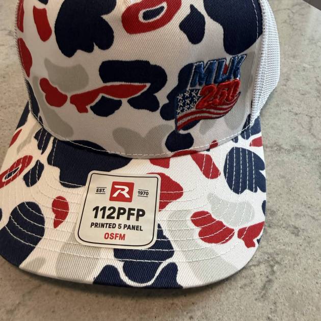Custom embroidered patriotic camo trucker hat - Flameingo Forge